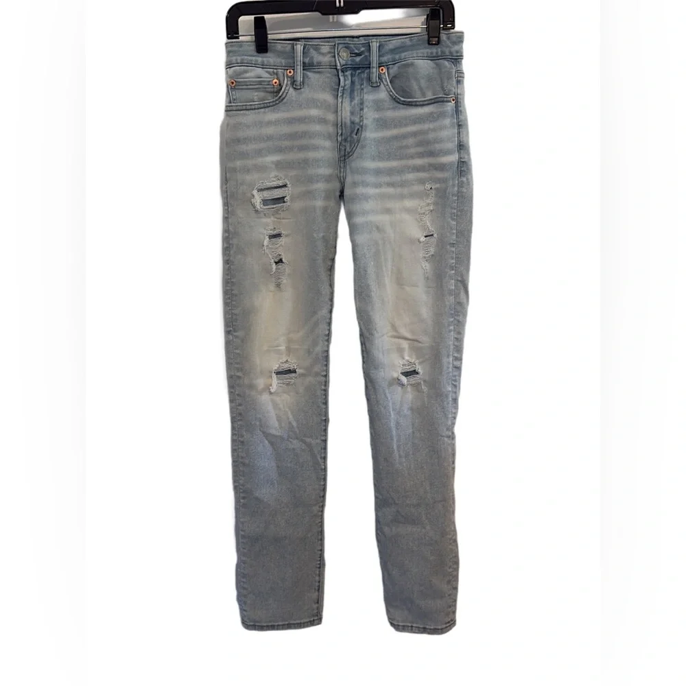 American Eagle Light Wash Patched Skinny Jeans 28W 32L